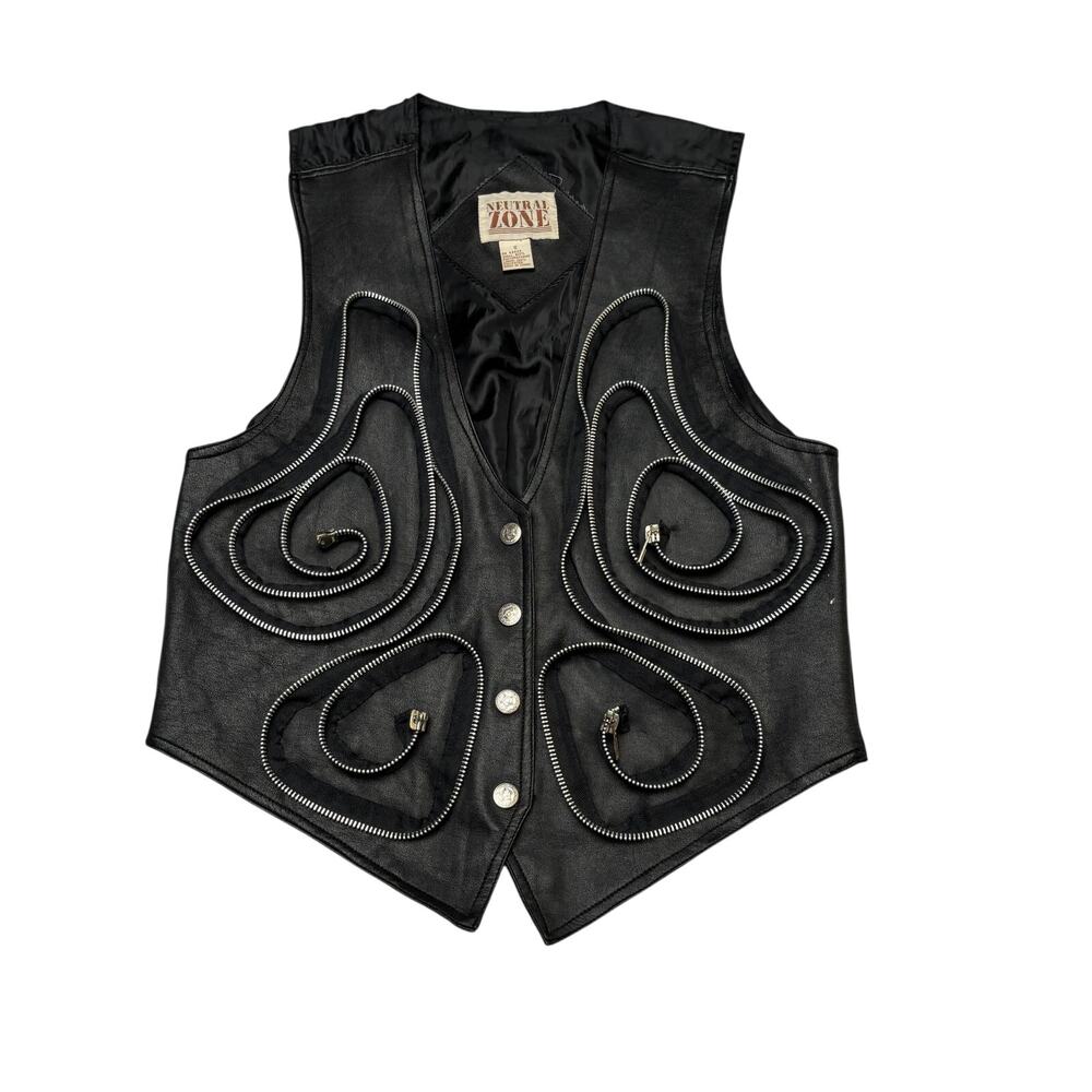 Vintage 90s Neutral Zone Avant Garde Zipper Vest Women's Small Faux Leather